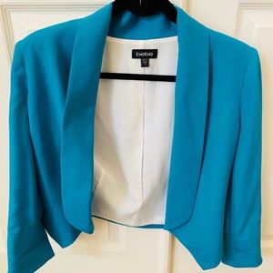 Bebe 3/4 Sleeve Shawl Collar Crop Teal Jacket sz S